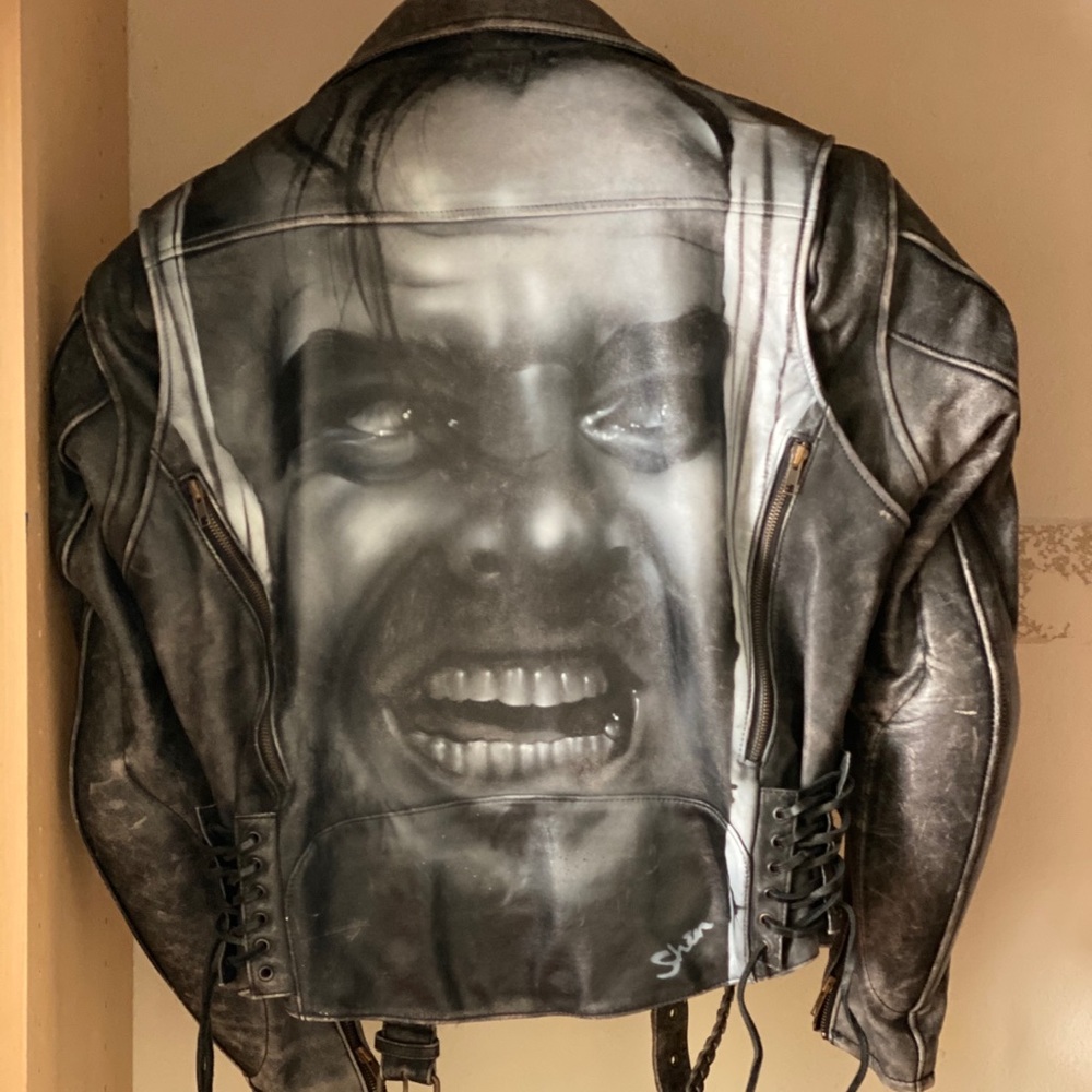 First Gear distressed leather biker jacket.